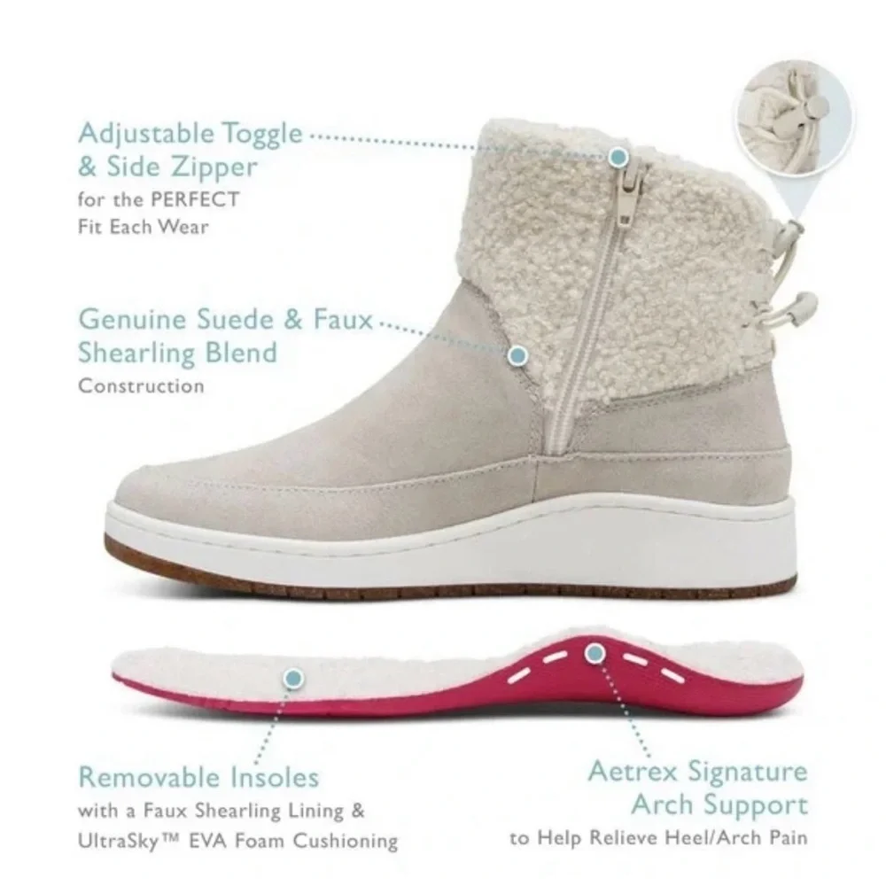 Aetrex Cream Winter Ankle Boots